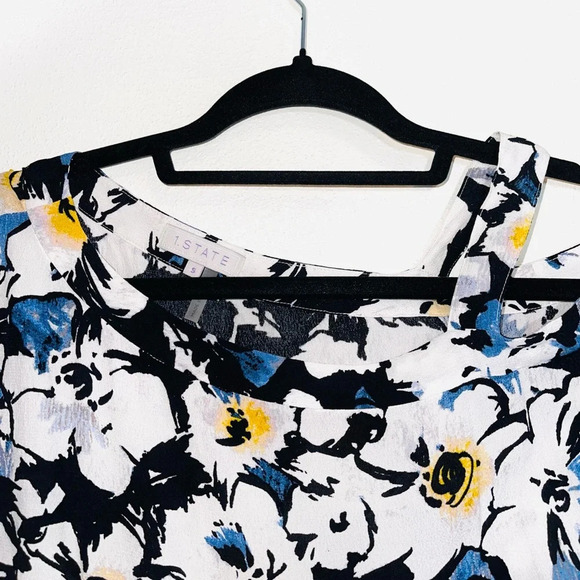 1. State Black White Floral Print Tie Single Cold Shoulder Blouse Small Women’s - Picture 3 of 13